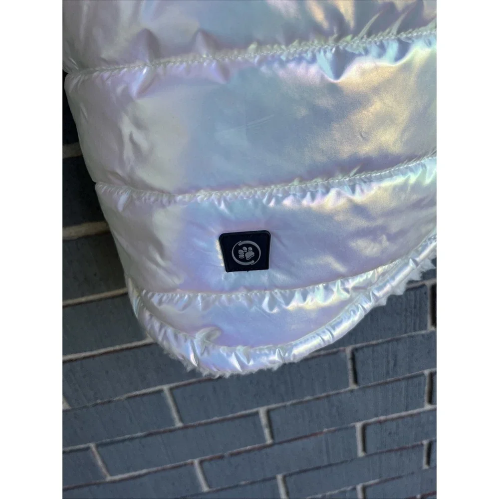 Silver Paw Dog LARGE Metallic Shiny Puffer Jacket Vest Quilted Insulated Warm